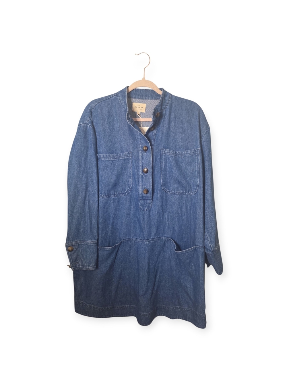Women's NWT Sezane Salome‎ Blue Denim Mini Long Sleeve dress, size 40. (8)